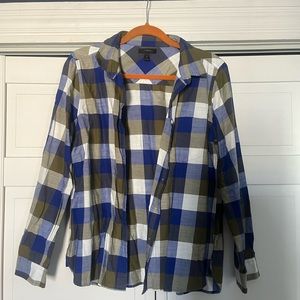 JCrew flannel button up in blue and green plaid